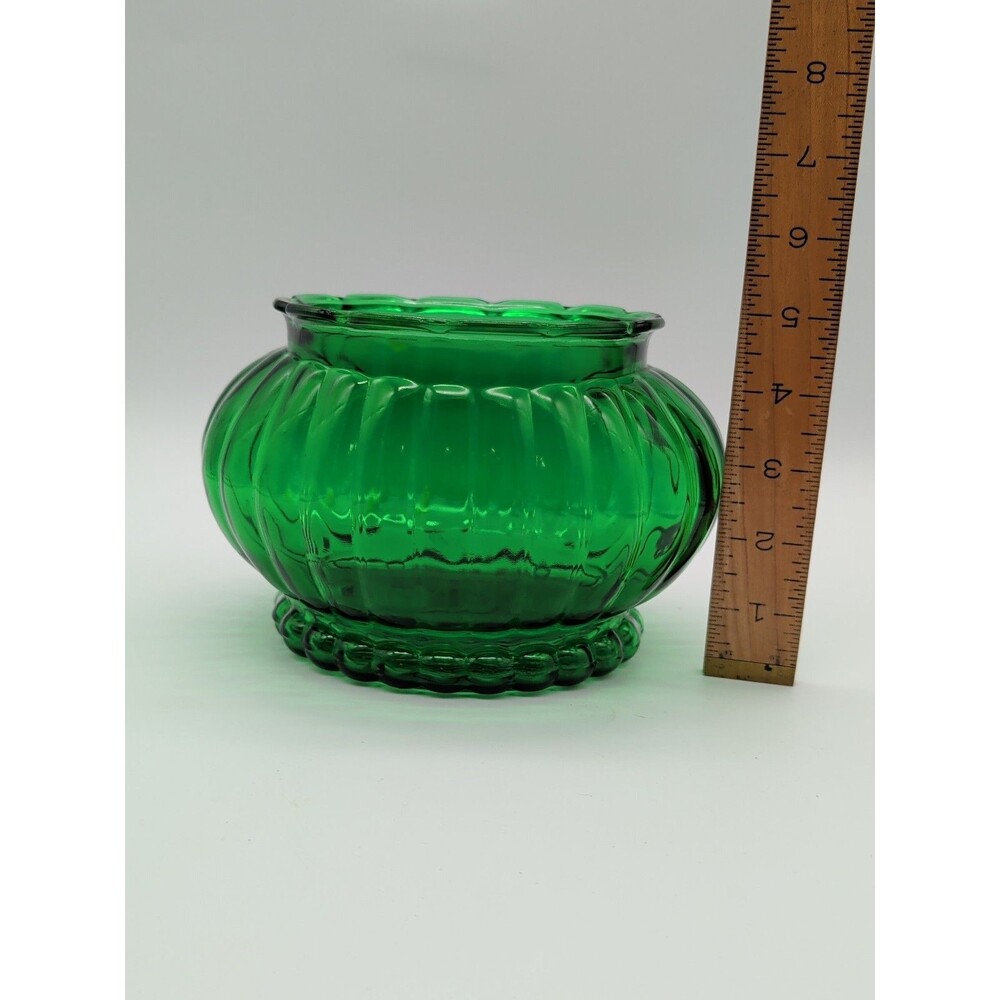 A.L.R. Co Ribbed Oval Vase Planter Emerald Green Depression Glass R-18 Vintage - Picture 5 of 6